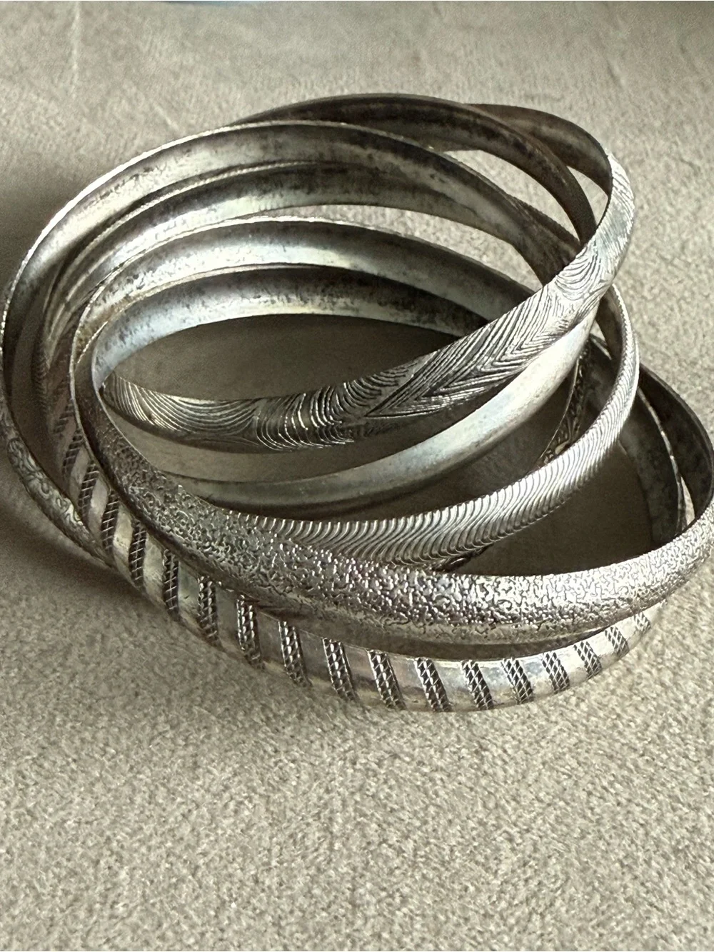 Silver Tone Textured Bangle Bracelet Set - Women Jewelry Bracelets